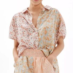 American Eagle Resort Shirt‎ Floral Color Block Oversized Breathable Cap Medium